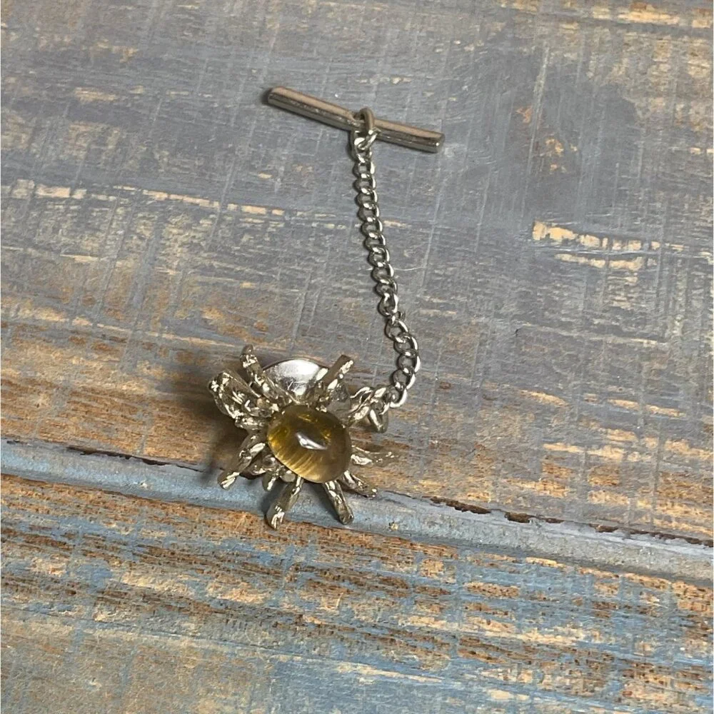 Mens Insect Spider Tie Tack Pin With Chain